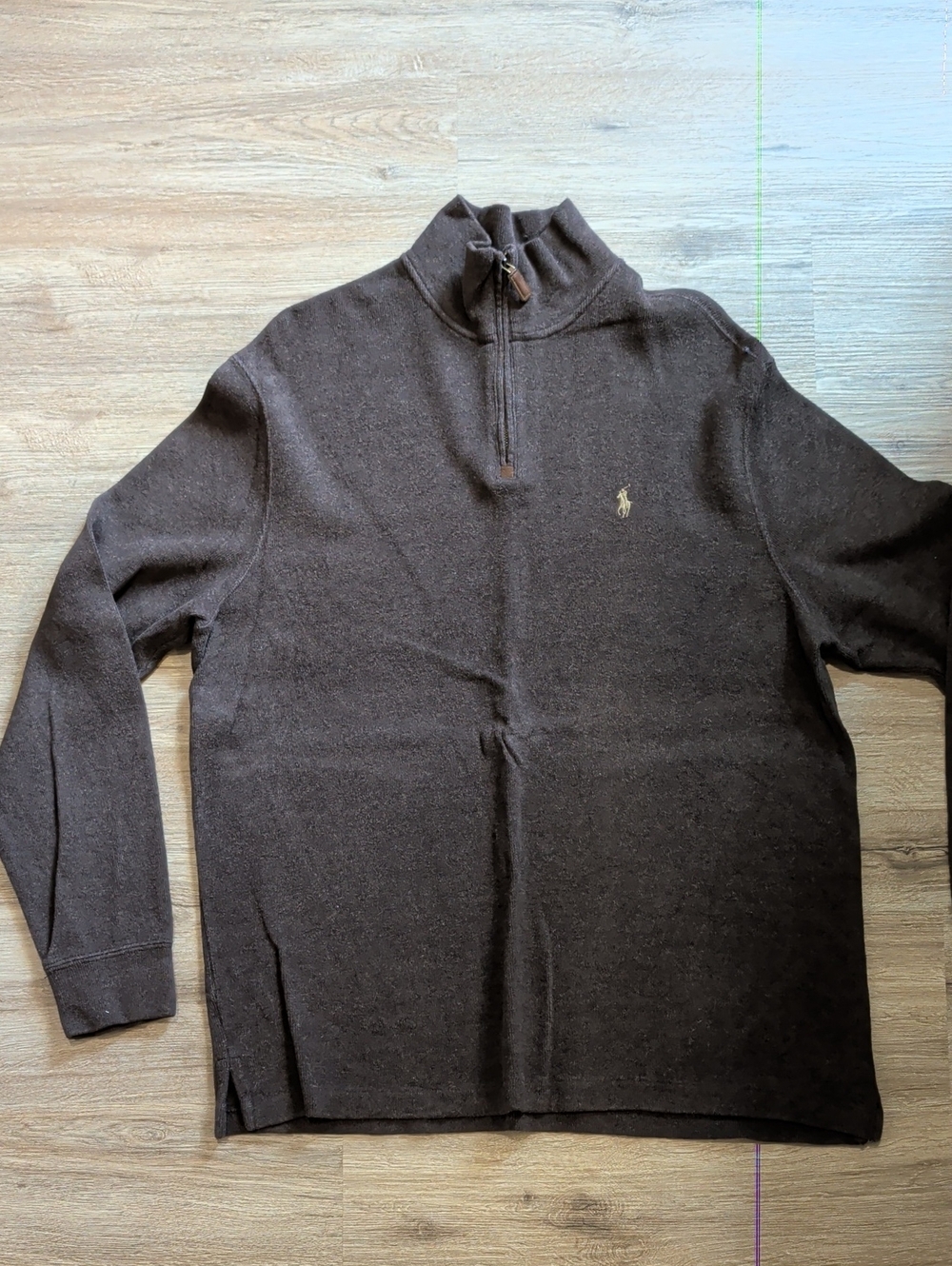Ralph Lauren Men's Quarter-Zip Sweater in Dark Brown with Polo Logo